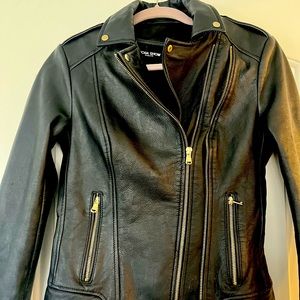 Women’s Black Leather Moda Show Biker Jacket Small
